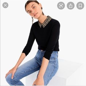 Jcrew knit sweater with leopard print collar